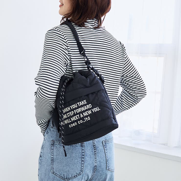 BLACK | 【再入荷・新色登場】ロゴ刺繍 幾何柄 キルト巾着ショルダーバッグ | coen【women】