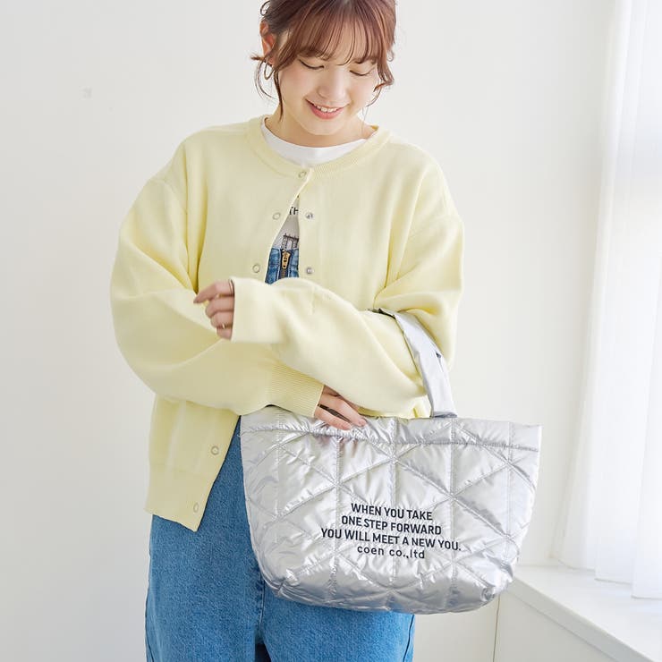 SILVER | ロゴ刺繍 幾何柄 キルトランチトートバッグ | coen【women】