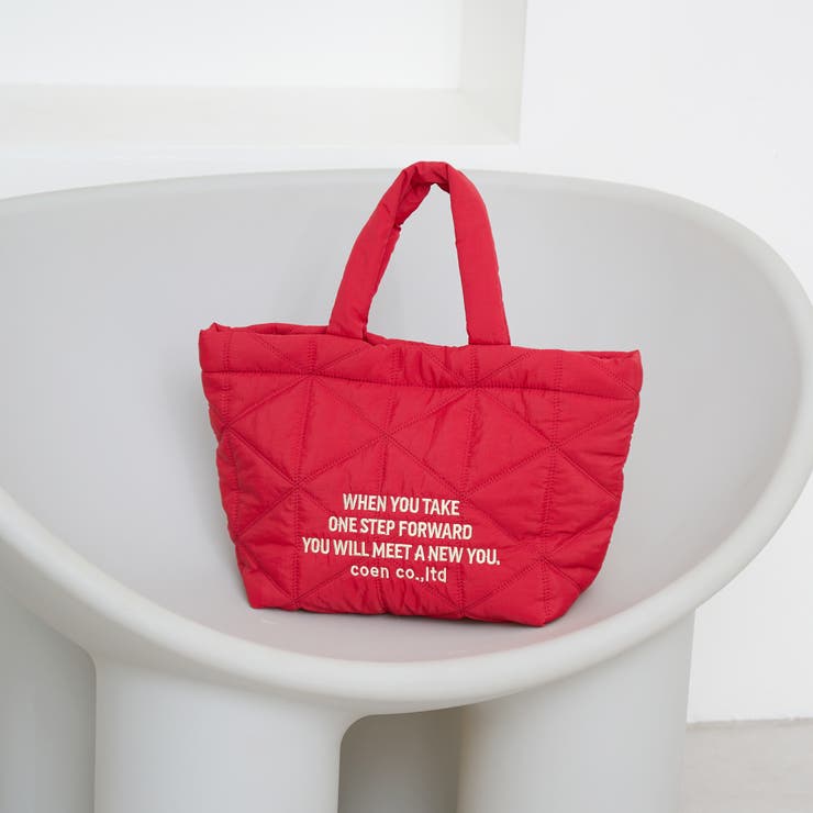 RED | ロゴ刺繍 幾何柄 キルトランチトートバッグ | coen【women】