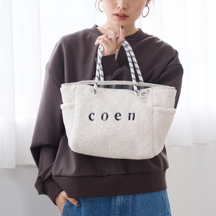 coen（コーエン）ロゴ リバーシブルボア＆チェックトートバッグ[品番