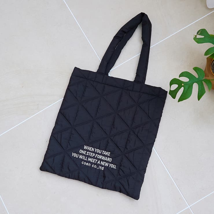 BLACK | ロゴ刺繍 幾何柄 キルトトートバッグ | coen【women】