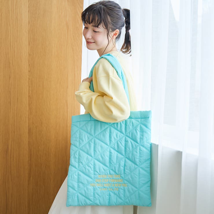 LIME | ロゴ刺繍 幾何柄 キルトトートバッグ | coen【women】