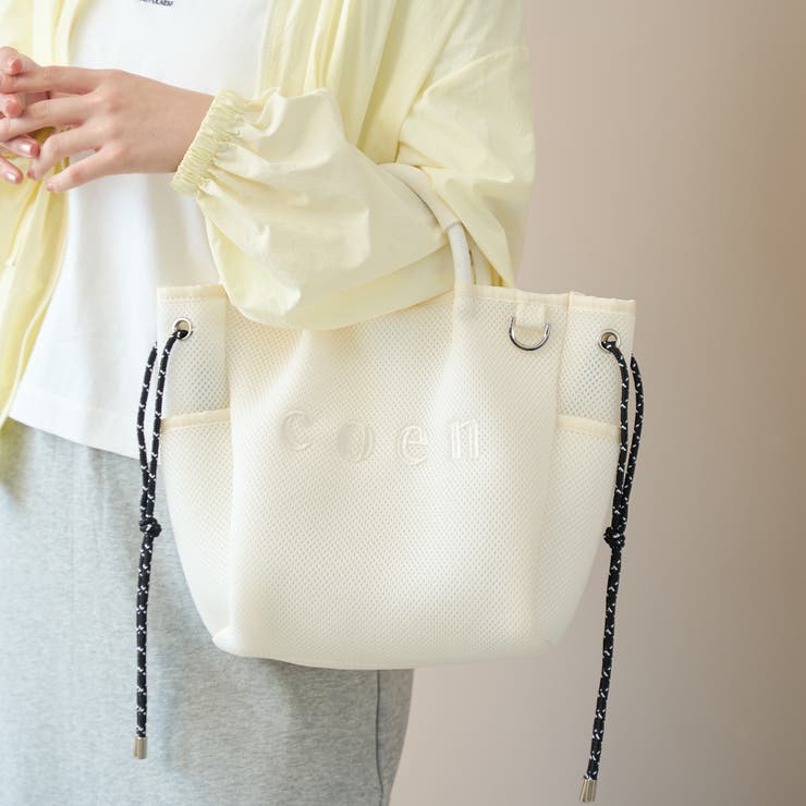 coen（コーエン）ロゴ刺繍 メッシュパフ2wayトートバッグ（Mサイズ） | coen【women】 | 詳細画像4 