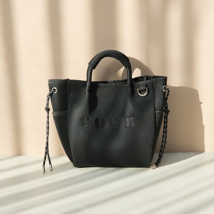 BLACK | coen（コーエン）ロゴ刺繍 メッシュパフ2wayトートバッグ（Mサイズ） | coen【women】