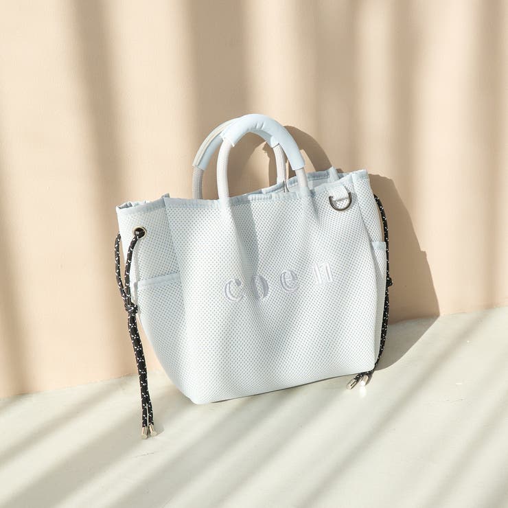 LT.GRAY | coen（コーエン）ロゴ刺繍 メッシュパフ2wayトートバッグ（Mサイズ） | coen【women】