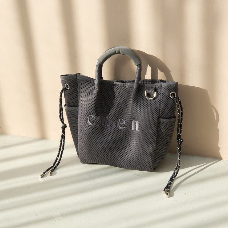 DK.GRAY | coen（コーエン）ロゴ刺繍 メッシュパフ2wayトートバッグ（Mサイズ） | coen【women】