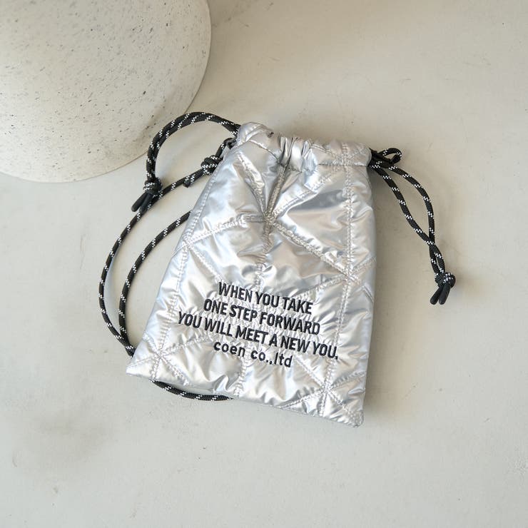 SILVER | ロゴ刺繍 幾何柄 キルト巾着ショルダーバッグ（Sサイズ） | coen【women】