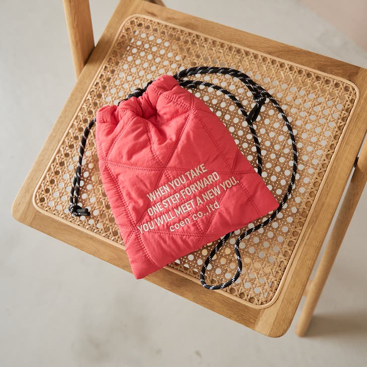 PINK | ロゴ刺繍 幾何柄 キルト巾着ショルダーバッグ（Sサイズ） | coen【women】