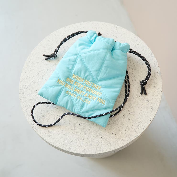 LIME | ロゴ刺繍 幾何柄 キルト巾着ショルダーバッグ（Sサイズ） | coen【women】