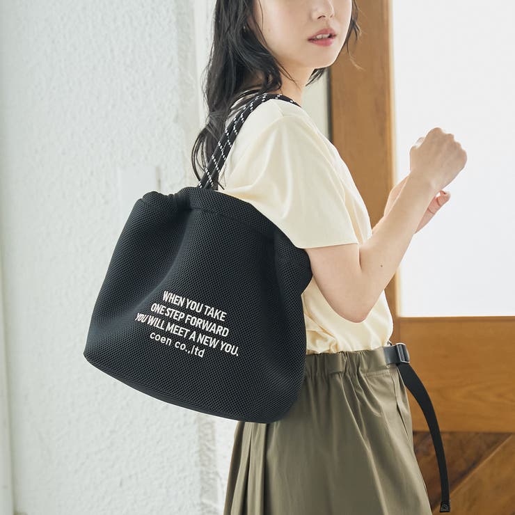 ロゴ刺繍 メッシュパフ2wayショルダーバッグ（Mサイズ） | coen【women】 | 詳細画像1 