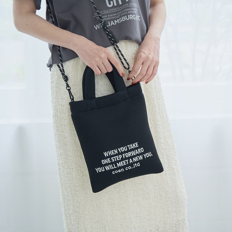 BLACK | ロゴ刺繍 メッシュパフ2wayショルダーバッグ | coen【women】