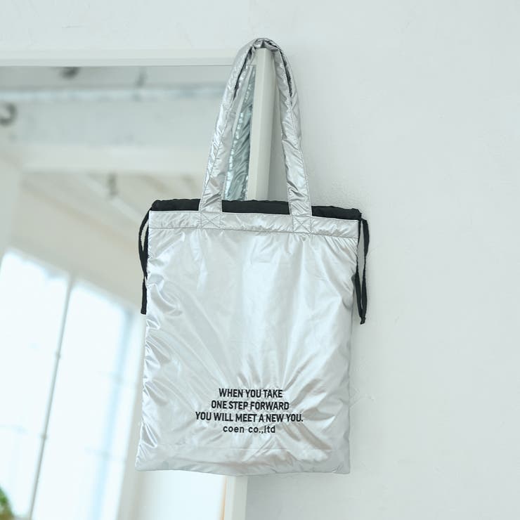 SILVER | ロゴ刺繍 配色デザイン巾着トートバッグ | coen【women】