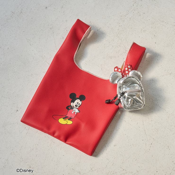 RED | 【MICKEY（ミッキー）/別注】配色パイピング レザーライクショッパーバッグ | coen【women】