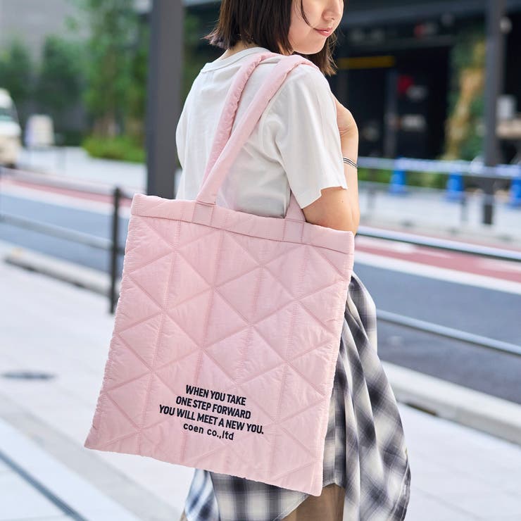 LT.PINK | ロゴ刺繍 幾何柄 キルトトートバッグ | coen【women】