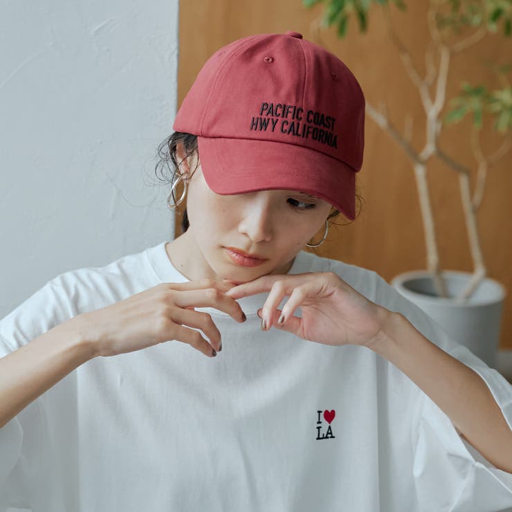 RED | 【I LOVE LA（アイラブエルエー）】ロゴ刺繍 ツイル6パネルキャップ | coen【women】