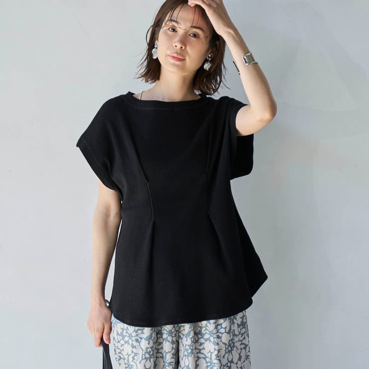 BLACK | 【RONEL】タックワッフルフレンチスリーブカットソー | coen【women】