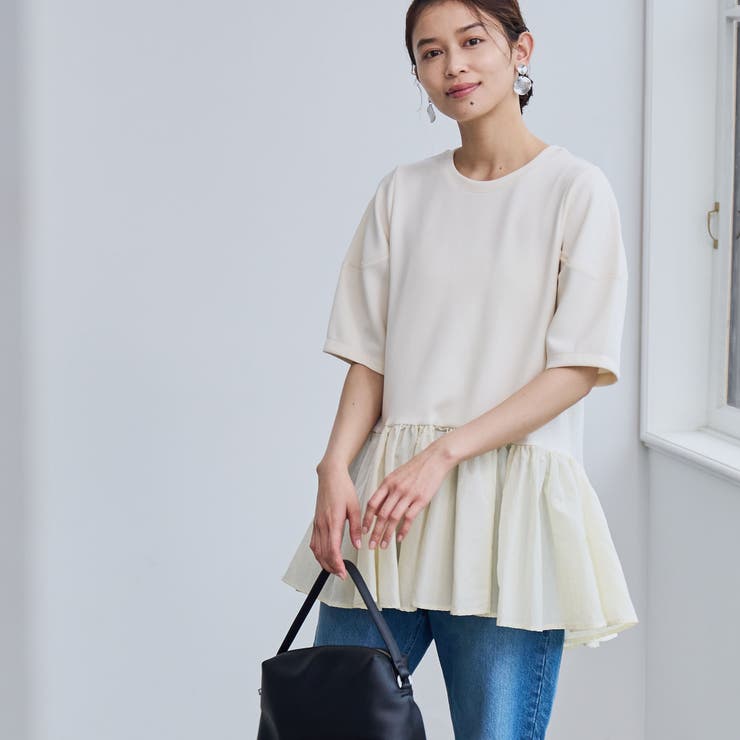 WHITE | 【RONEL】クリアポンチ異素材ドッキングペプラムカットソー | coen【women】