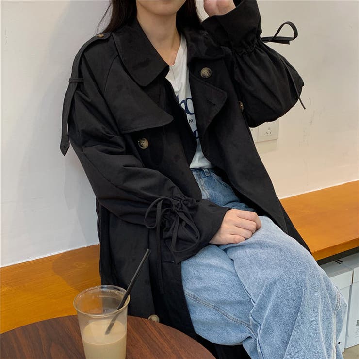トレンチ コート ロング レディース ウエストマーク ベルト付き