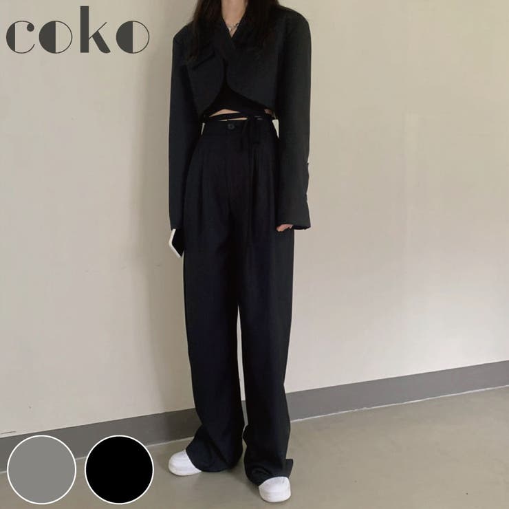 セットアップ 2点セット ショート ジャケット ワイド パンツ 韓国 | coko.tokyo | 詳細画像1 