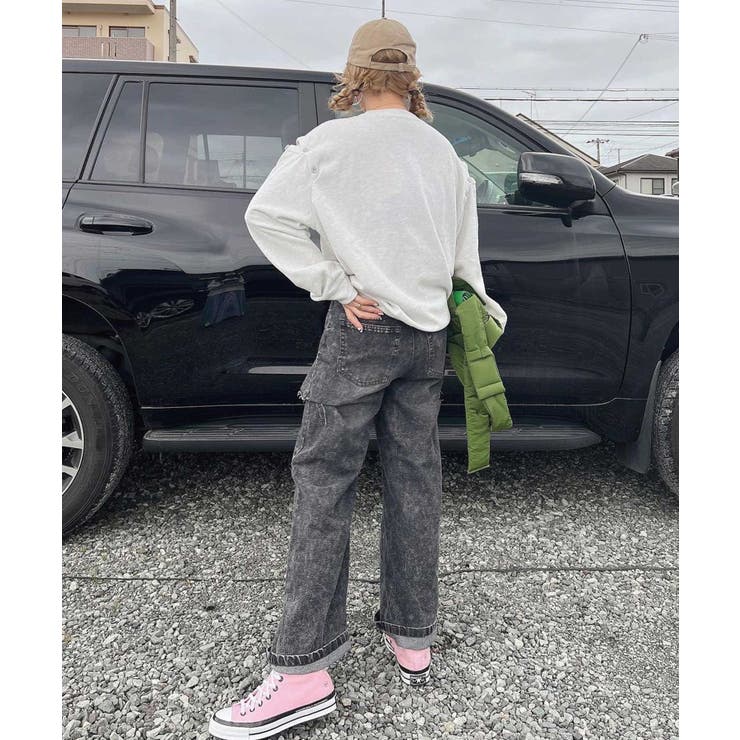 ハイウエストカットデザインルーズデニムパンツ[品番