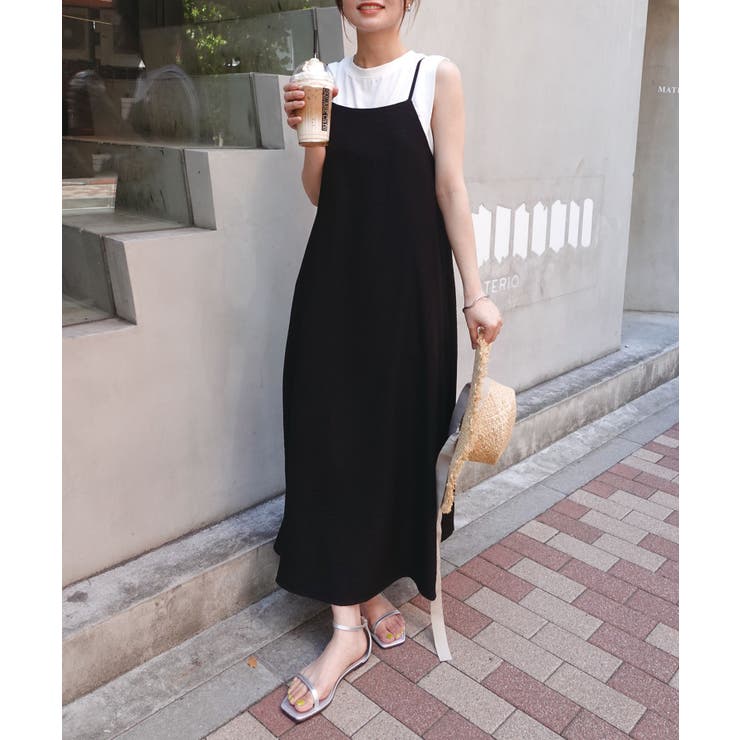 リネンタッチバックギャザーキャミワンピース[品番：TRIW0003478