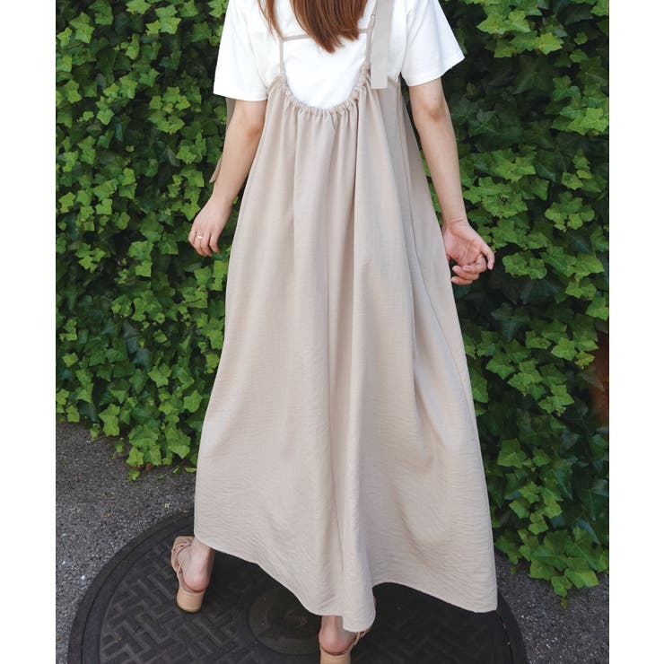 リネンタッチバックギャザーキャミワンピース[品番：TRIW0003478