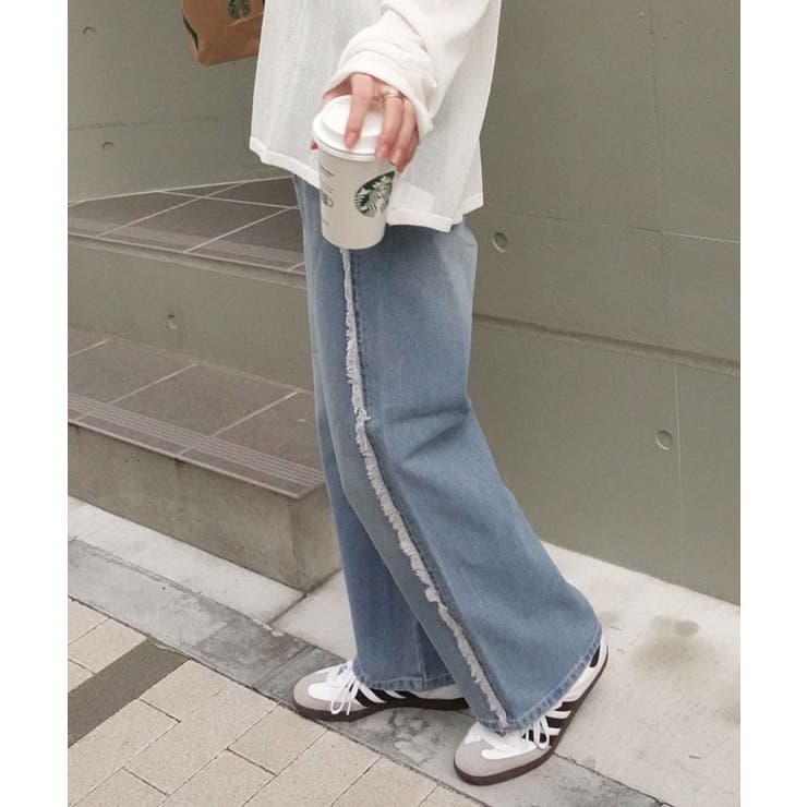 サイドフリンジワイドデニムパンツ[品番：TRIW0003700]｜CORNERS