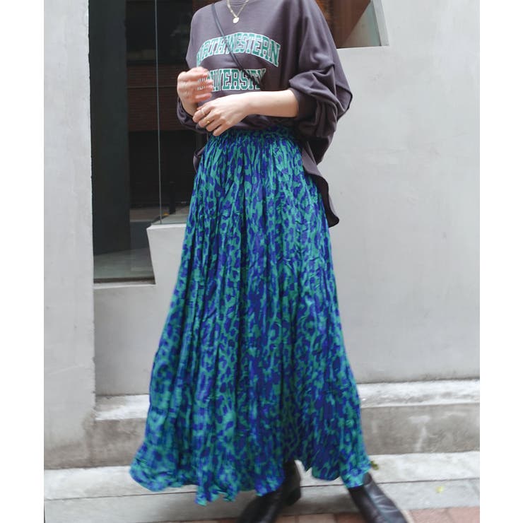 ネイビー | レオパード柄ロングスカート | CORNERS 