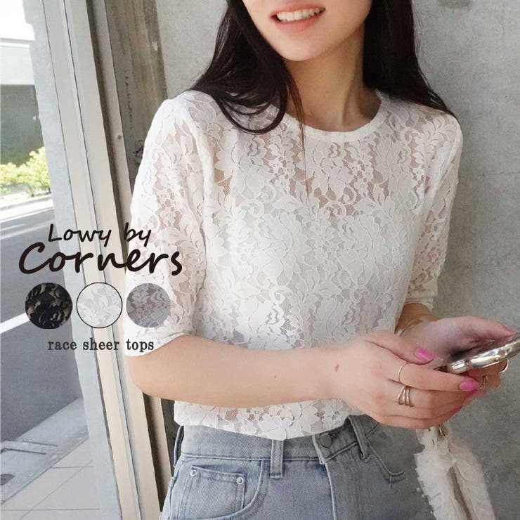 レースシアー5分袖トップス[品番：TRIW0003798]｜CORNERS （コーナーズ 
