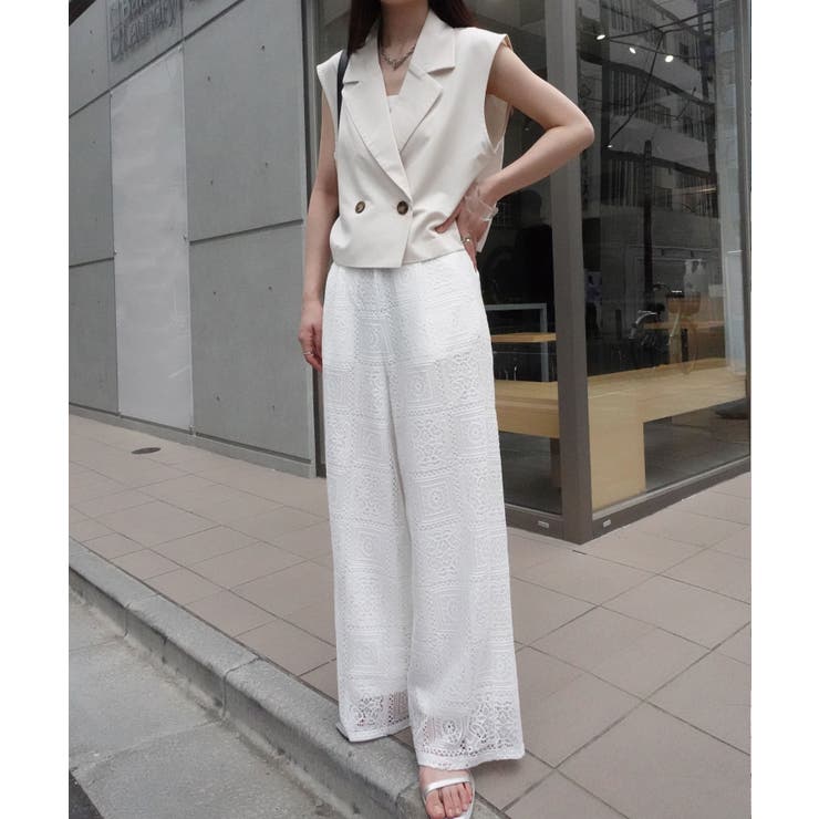 ブロックレースストレートパンツ【セットアップ可能】[品番  