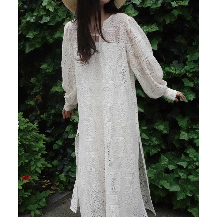 ブロックレースボリュームスリーブスリットワンピース【セットアップ可能】 | CORNERS  | 詳細画像5 