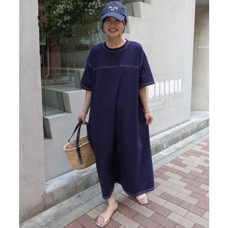 アクネストゥディオズ　オーバーサイズ　ワンピース　ストライプ　プルオーバー 配色ステッチオーバーサイズ半袖Tシャツワンピース[品番