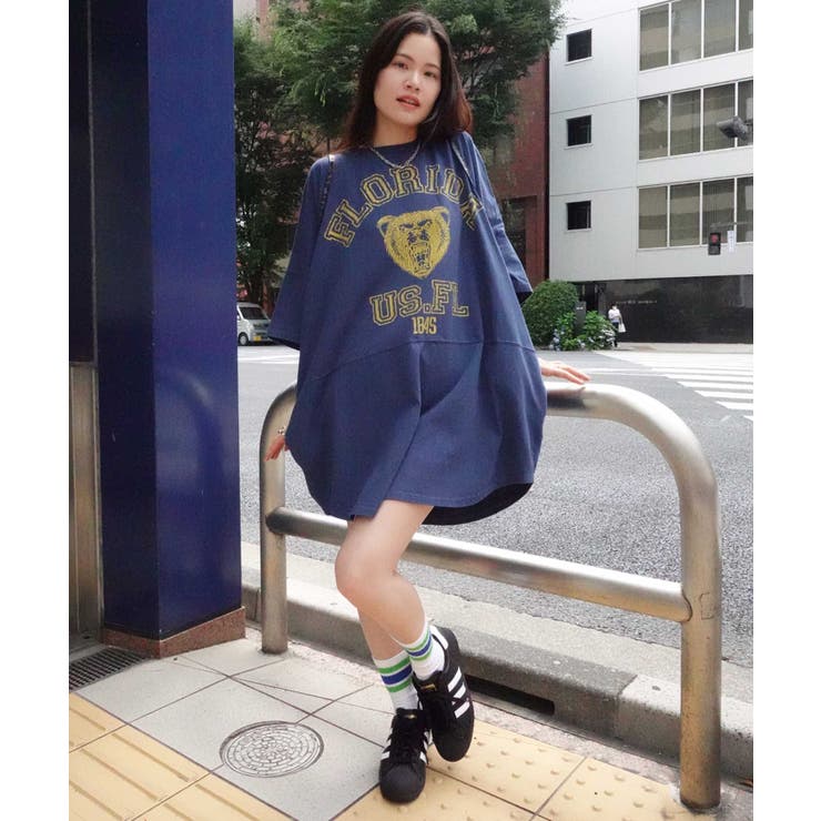 ネイビー | ピグメントBEARオーバーサイズTシャツ | CORNERS 