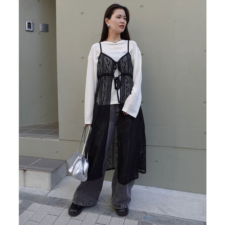 【中古】シンメ SINME キャミワンピース ロング レース 切替 M 黒 S23SS-14 /TK レディース シンメ SINME キャミワンピース ロング レース 切替 M 黒 S23SS-14 /TK