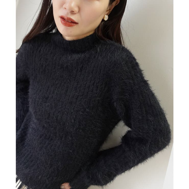 ブラック | ショートフェザーハイネックリブトップス | CORNERS 