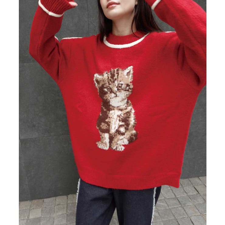 【新品未開封】NKNIT ンニット　cat jacquard キャットニット ジャガード編みねこパイピングニット ニット セーター ねこ ネコ