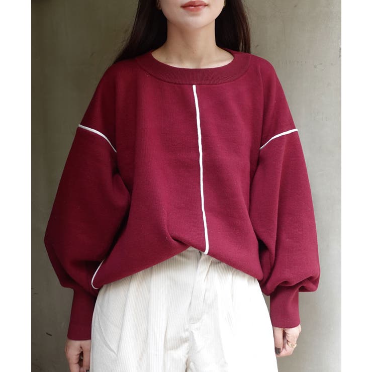 ボルドー | 配色ラインコクーンニットプルオーバー | CORNERS 