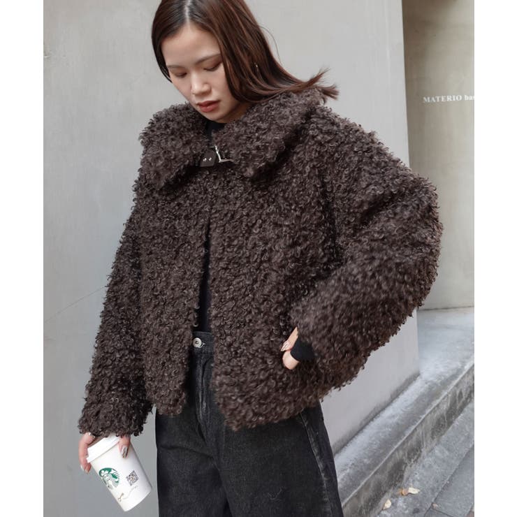 プードルボア2wayカラーショートジャケット ファーコート コート[品番