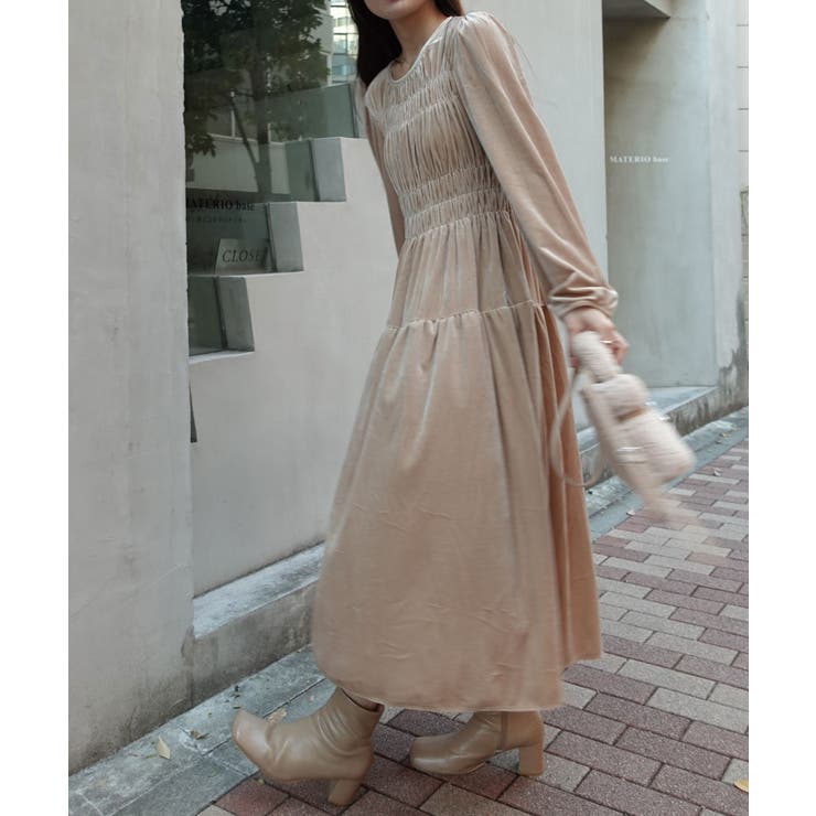 シャーリングベロアワンピース パーティ 二次会 謝恩会 オケージョン