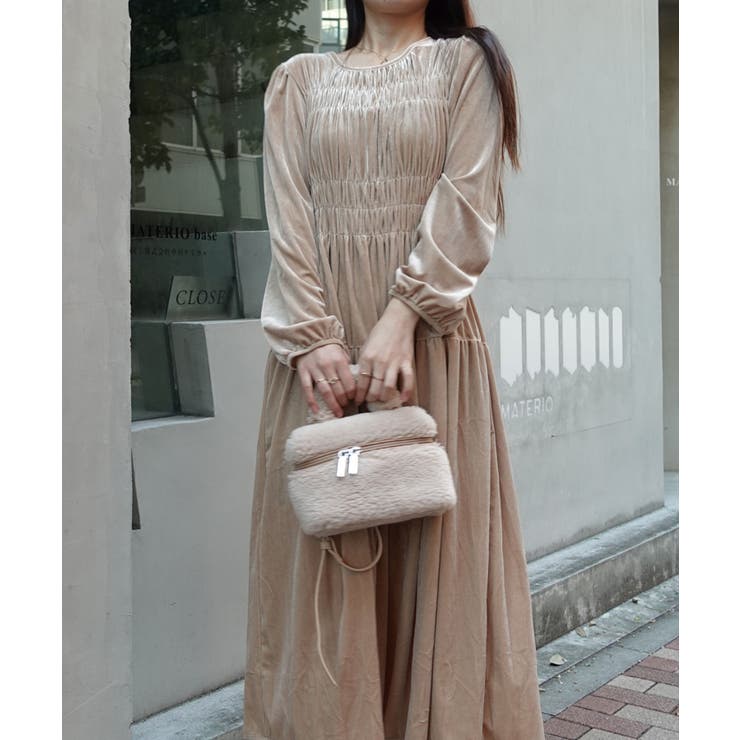 シャーリングベロアワンピース パーティ 二次会 謝恩会 オケージョン