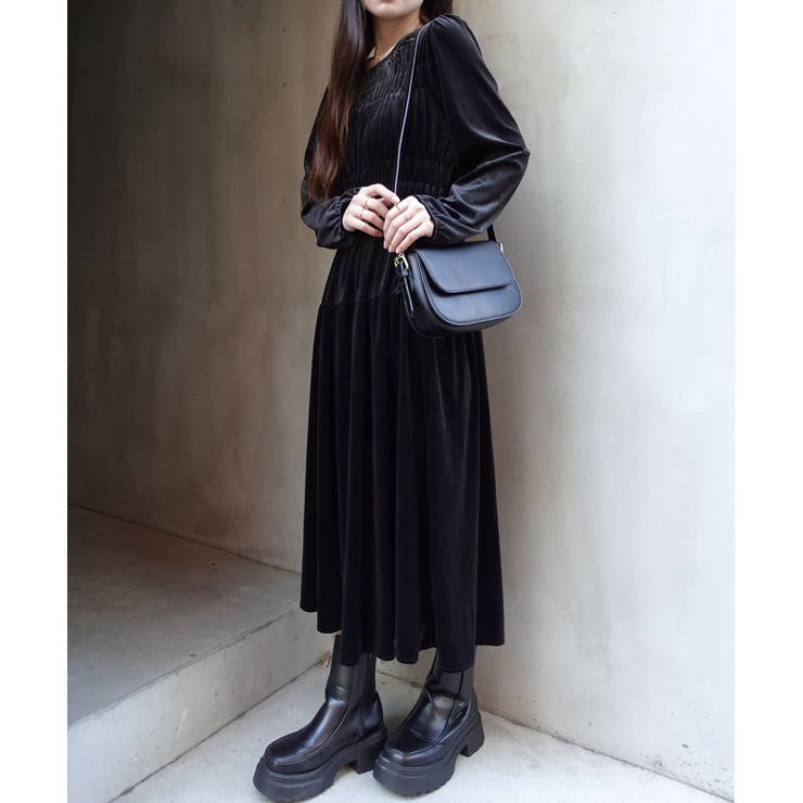 シャーリングベロアワンピース パーティ 二次会 謝恩会 オケージョン