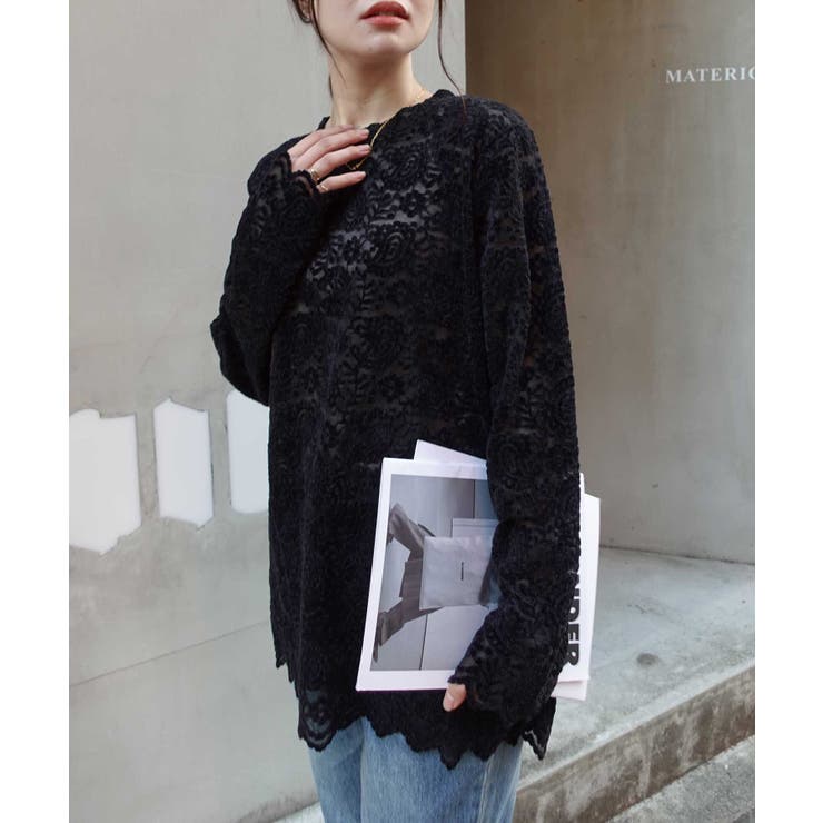 【感謝価格】 起毛レーススカラップトップス[品番：TRIW0003959]｜CORNERS シャツ/ブラウス(長袖/七分)