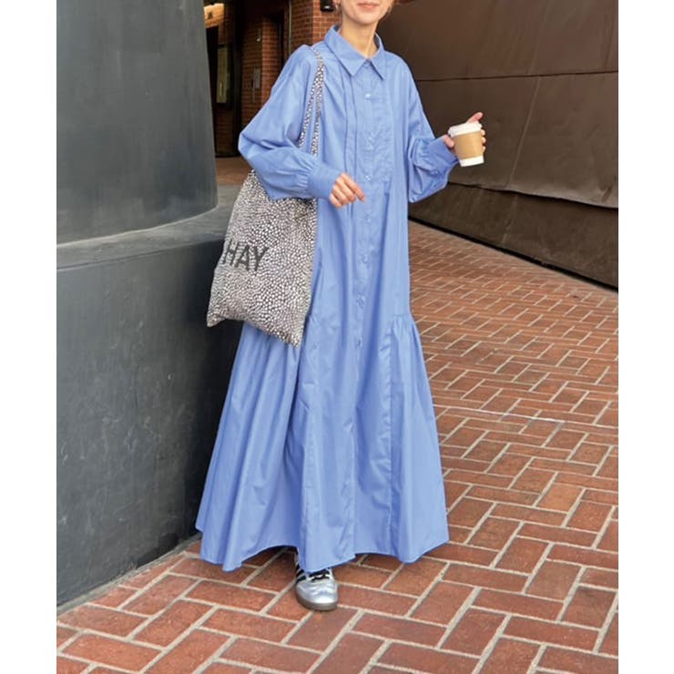 CORNERS by KR】長袖サイドギャザーシャツワンピース[品番