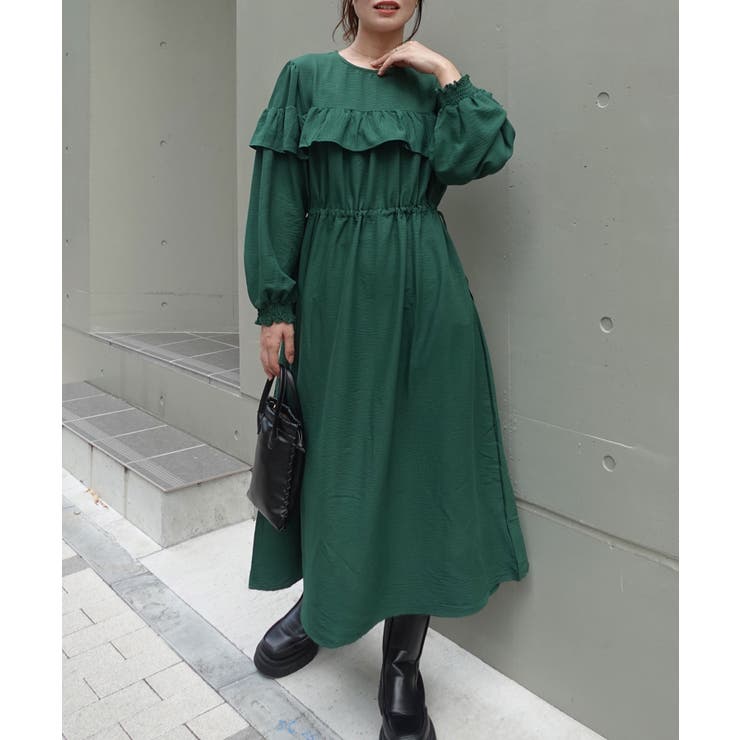 ワンピース フリル ガーリー プリーツ ウエストマーク L3388 ラッフルフリルウエストマークロングワンピ ・54142 | sucrier