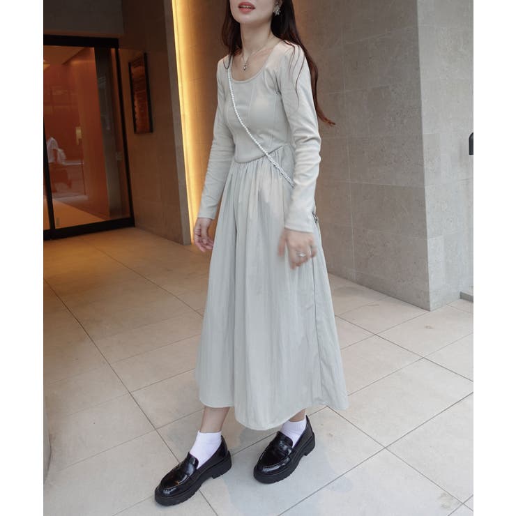 美品★THE ROW★キーネック★ 異素材★ストレート★ワンピース セール】 【きれいめ/日本製】キーネックナローワンピース