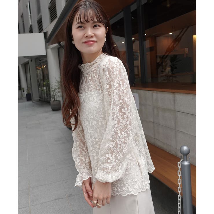 特価商品  刺繍レースハイネックトップス パーティ 二次会 謝恩会 トップス
