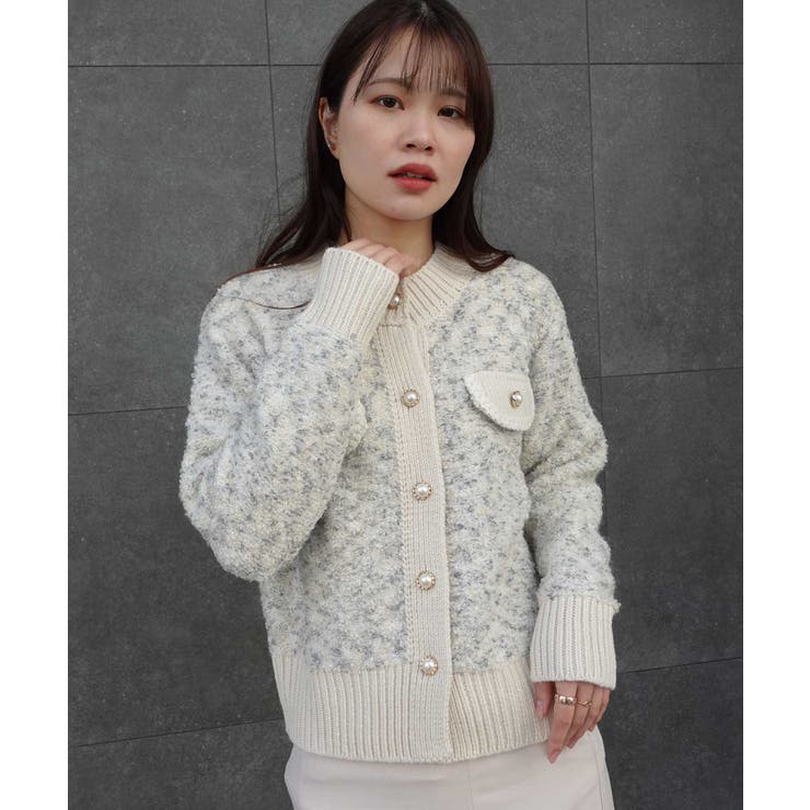 カラーネップノーカラーニットジャケット[品番：TRIW0003962