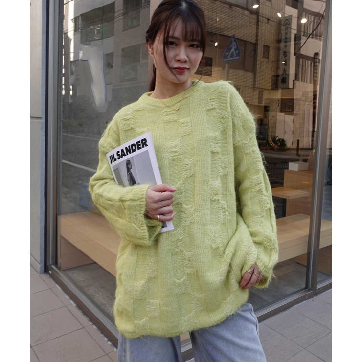 ライム | 起毛メランジオーバーサイズニット | CORNERS 