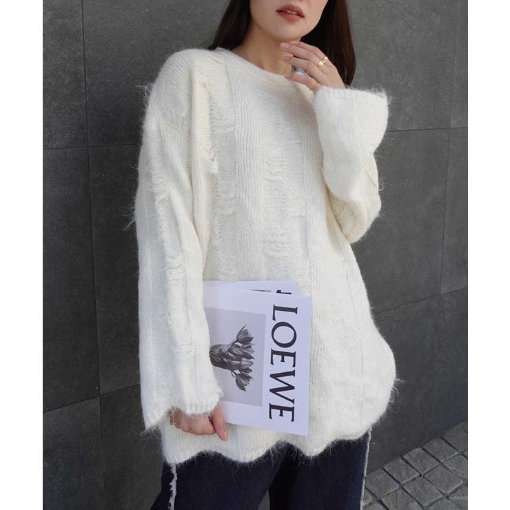 オフホワイト | 起毛メランジオーバーサイズニット | CORNERS 