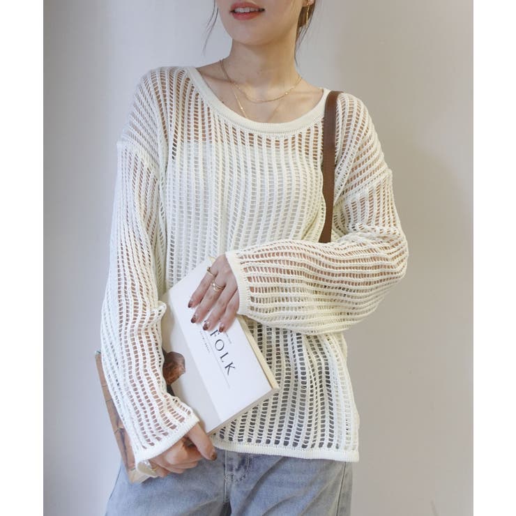 メッシュ編みルーズニットトップス | CORNERS  | 詳細画像1 